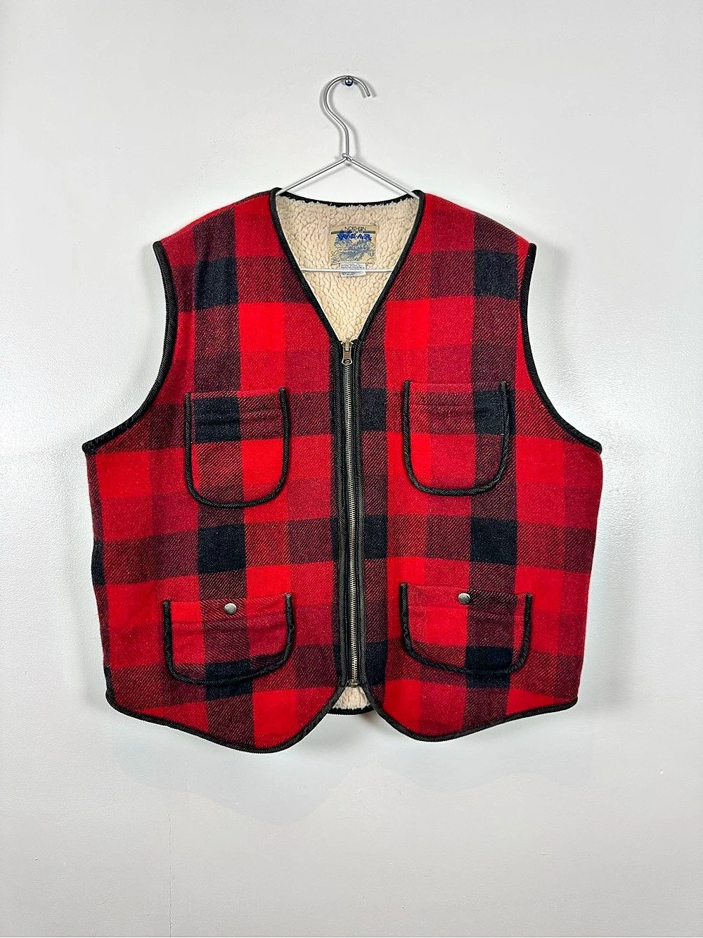 Vintage Plaid Sherpa-Lined Vest | Large